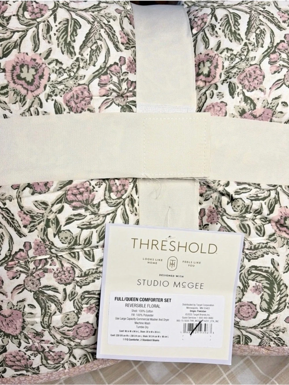 Threshold Studio McGee 3pc Full/Queen Reversible Floral Comforter Set Pink/Green